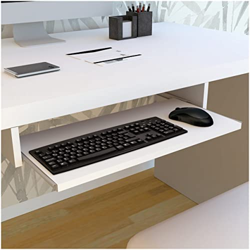 Henor PortaTeclado Bandeja Extraíble Madera FSC® 68 x 31 x 9 cm Bajo Escritorio Bajo Mesa Blanco