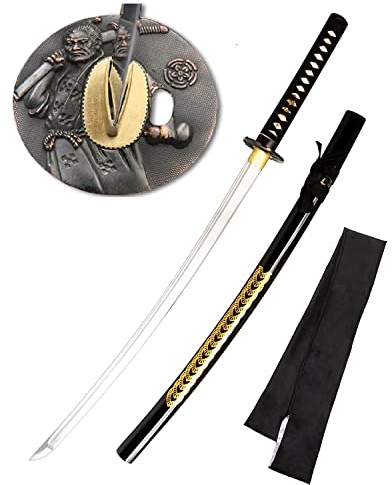 Katana Schwert Stark - Samurai Schwert aus Stahl - Hamon zum Training - Handgefertigt Katana Schwert Scharf Echt - Japanisches Sword Nur Fur Erwachsene - Katana Schwerter - Ninja Schwert (7KM5-410)