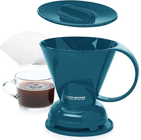 Clever Kaffee-Tropfer und Filter, groß, 530 ml, Barista's Choice, sicherer BPA-freier Kunststoff, inklusive 100 Filter (Pfauenblau)