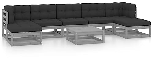 vidaXL Garten Lounge Set 8-TLG., Gartenmöbel Set Sitzgruppe für Garten Terrasse Balkon, Modular Sofa mit Kissen, Garnitur Loungemöbel, Grau Massivholz Kiefer