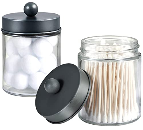 Amolliar Apothekergläser Badezimmer-Aufbewahrungs-Organizer – niedlicher Qtip Spenderhalter, Kosmetikbehälter, Glas mit Deckel für Wattestäbchen, rund, Badesalz, Make-up-Schwämme, Haar-Accessoires,
