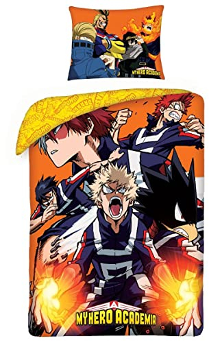 Halantex Bettwäsche My Hero Academia, 100% Baumwolle, wendbarer Bettbezug 140 x 200 cm + Kissenbezug