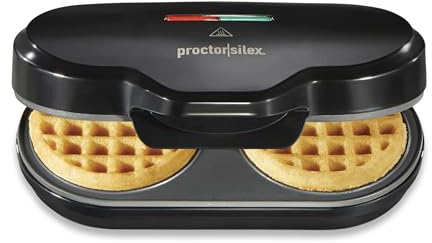 Proctor Silex Double Mini Waffle Maker Machine with 4” Round Non-stick Grids, Makes 2 Personalized Individual Breakfast Keto Chaffles and Hashbrowns, Compact, Black (26102)