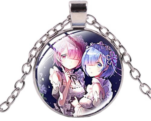 ZERO Halskette Ram Rem Emilia Kawaii Mädchen Cartoon Figuren Handgemacht Glas Cabochon Cosplay Anhänger Kette Halskette Geschenke, 3