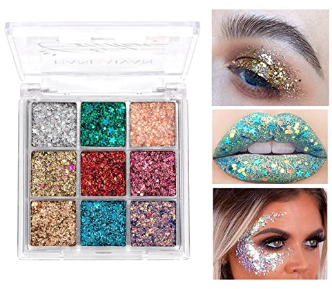 9 Colori Palette di Ombretti Glitter, Glitter Shimmer Metallic Eye Shadow Pallet, Palette cosmetica altamente pigmentata Palette trucco, Ombretto Occhi scintillanti, impermeabile a lunga durata (03)