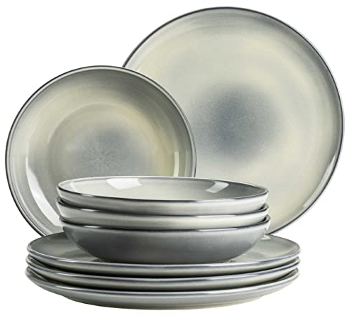 MÄSER Serie Livio - Set di piatti per 4 persone con piatti piani e piatti fondi in moderna forma nordica, servizio da tavola 8 pezzi, gres, verde