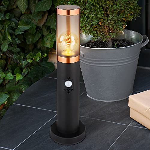 Standleuchte Außenbeleuchtung Sockelleuchte rauch Kupfer Außen mit Bewegungsmelder Garten Stehlampe, Edelstahl Kunststoff, 1x E27, DxH 7,6x45 cm