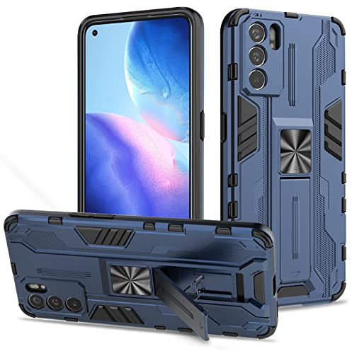 Btstring Cover Per OPPO Reno6 5G, Militare Custodia con Stand Supporto Bumper Antiurto Case, TPU+PC Dual Layer Custodia- blu