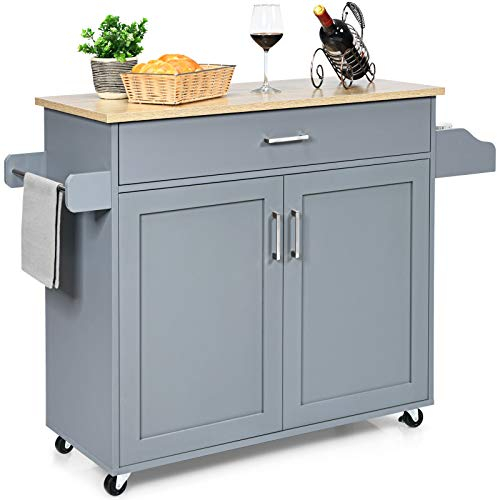 COSTWAY Kitchen Storage Trolley, Rolling Kitchen Island with Adjustable Shelf and Large Drawer, Home Restaurant Dining Room Organiser Sideboard Cupboard Cabinet Cart (Grey, 116 x 40 x 85cm)