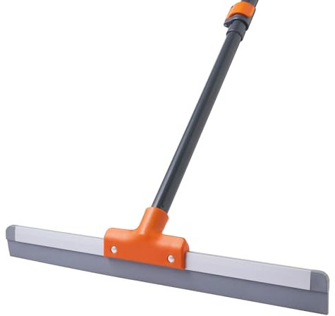 CLEANHOME 17 Rubber Floor Squeegee for Concrete, Tile, Garage & Shower - Heavy Duty, Commercial & Home Use - Adjustable Long Handle, Grey