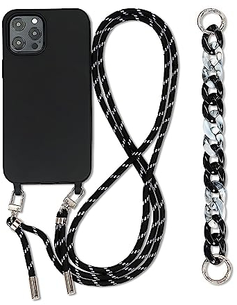 FIFTHAVE Handykette Handyhülle iPhone 14 Plus Hülle mit Band 6.7'' Necklace Hülle mit Armband Schutzhülle iPhone 14 Plus Lanyard Silikon Case Kordel Stossfest TPU Bumper Cover Schwarz