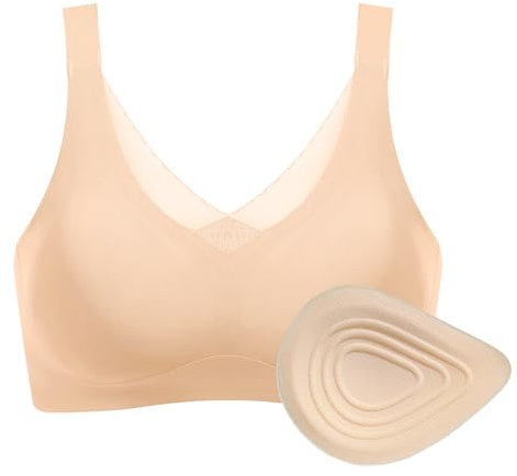 ONEFENG Mastektomie-BH mit Latexschaum-Brustform-Set Prothesen-BH Nahtloser Prothesen-BH für Frauen