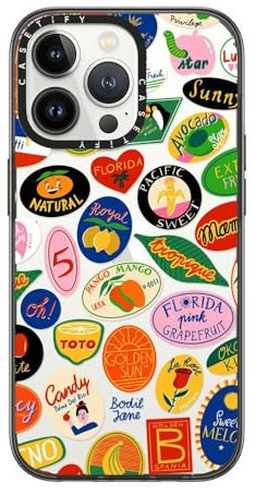 CASETiFY Compact iPhone 13 Pro Case [2X Military Grade Drop Tested / 4ft Drop Protection] - FRUIT STICKERS - Clear Black