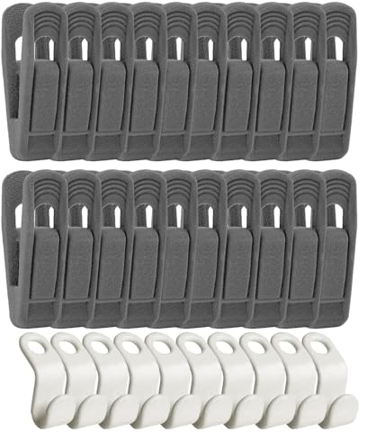 Lot de 20 pinces à linge floquées avec 10 crochets de connexion pour cintres, pinces à pantalon épaisses, pinces à linge en velours, pinces à linge portables antidérapantes pour différents vêtements