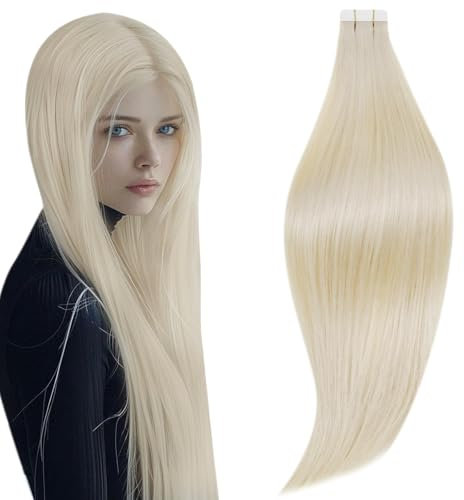 RUNATURE Kurz Extensions Echthaar Tape Blond 25cm Haarextension Echthaar 20 Stück Tape Extensions Echthaar Weißblond Unsichtbare Echte Haare 30g Echthaar Tape Extensions Farbe #800