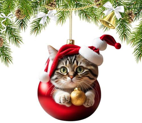 Ellxen Katze Weihnachtsbaum Anhänger,2D Acryl Katze Christbaumschmuck,Weihnachtsschmuck Geschenk,Spaß Weihnachtsanhänger Deko,Weihnachtsschmuck für Veranda, Flur, Büro, Wohnheim, Urlaub(D)