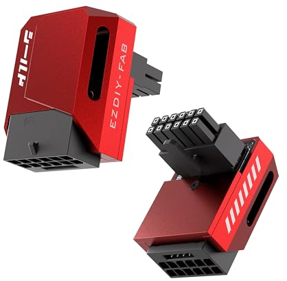 EZDIY-FAB PCIe 5.1 Adapter-600W 12+4pin,16pin 12VHPWR GPU Stecker,12V-2x6 GPU Adapter,Rechter 90 Grad Winkel-Kompatibel mit RTX 3090Ti,4070Ti,4080,4090 GPUs-RVS Typ,Rot,1Pack