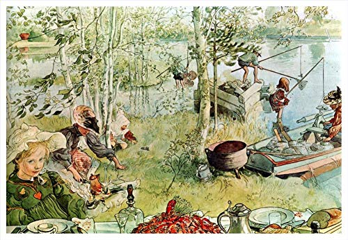 Toperfect 4 Kunstgemälde Die Flusskrebssaison eröffnet Kinderlandschaft am Flussufer Carl Larsson Ölgemälde auf Leinwand, Wanddekoration 01, €50-2000 Handgemalt von Lehrern der Kunstakademien