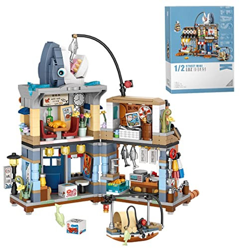 Set di blocchi di costruzione a morsetto per scene di strada giapponesi, kit negozio di pesce giapponese, blocchi di costruzione non compatibili con LEGO, 790 pezzi