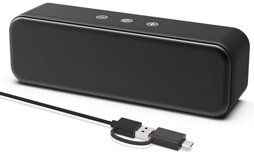 Computer Speakers for Desktop PC Laptop, Wired, USB Plug-in, External Speakers for Monitor, Small Computer Sound bar for PC, Loud Speaker with Deep Bass, Touch Control, Built-in USB-C to USB Adapter
