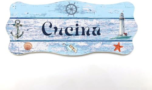 Targhe dietro porta in legno stile Vecchia Marina Shabby Chic, per decorare le porte interne di casa al mare. (Cucina)