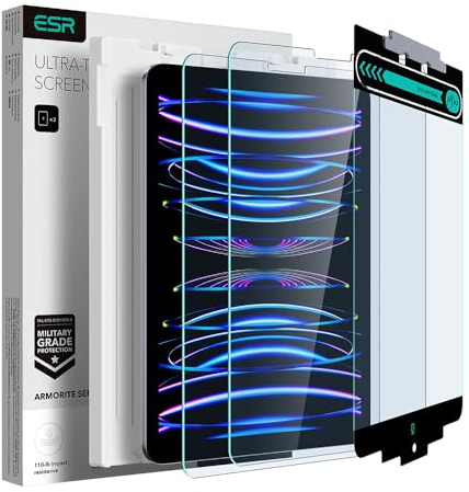 ESR Schutzfolie für iPad Air 5/4 (2022/2020) und iPad Pro 11 Zoll (2022/2021/2020/2018), Gehärtete Glasfolie mit praktischem Anbringrahmen, Kratzfest, HD-Klarheit, Armorite-Serie, 2 Stück