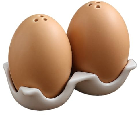 Mozzdsa Keramik-Salz- und Pfefferstreuer-Set, Braune Mini-Ei-Shaker mit HaltestäNder im Karton-Design