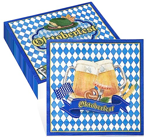 Oktoberfest Servietten, Wentsent 40Stück Bayerische Servietten Oktoberfestdeko Tischdeko Blau Weiß Bayernraute Party Dekoration für München Bierfest Oktoberfest Party