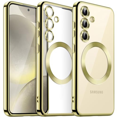 JETech Magnetische Hülle für Samsung Galaxy S24, Amber Yellow | Kompatibel mit MagSafe, Kameraschutz, Galvanisierter TPU-Rahmen, Stoßschutz