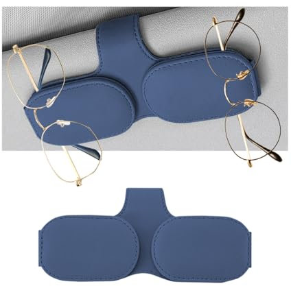 Adunsiaoto Auto-Sonnenbrillenhalter-Clip, Magnetischer Leder Brillenbügel Clip Für Auto Sonnenblende, Leder-Sonnenbrillenhalter Für Die Auto-Sonnenblende(Blau)
