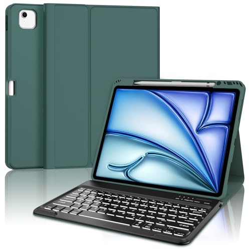 IVEOPPE Hülle Tastatur für iPad Air 13 M4 2026, Deutsches QWERTZ Layout, Magnetisch Bluetooth Beleuchtung Keyboard für iPad Air 13 Zoll 2026 M4/2025 M3/2024 M2, Dunkelgrün