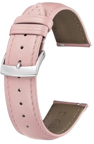 BINLUN Bracelet de Montre en Cuir Multicolore Remplacement Bracelets Montres à Dégagement Rapide pour Homme Femme Mode Watch Strap pour Montre Connectées(20mm,Rose)