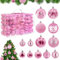 HOVIBU Weihnachtskugeln Set, 100 Weihnachtskugeln Kunststoff Rosa, Bruchsicher Christbaumkugeln mit Lanyard, Matt, Glänzend Weihnachtsschmuck für Drinnen & Draußen, Wiederverwendbar