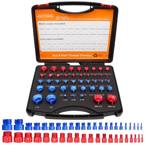 ACCYPRO 44 Pcs Nut and Bolt Thread Checker - Gauge Tool Box With 23 Inch & 21 Metric Sizes, Male/Female Size and Thread Identifier