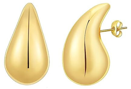 ShiWuYou Chunky Goldene Ohrringe Damen, Dicke Creolen für Frauen, Drop Earringe mit Tropfenform, Wassertröpfchen-Ohrringe für Damen und Mädchen, Geschenke für besondere Anlässe