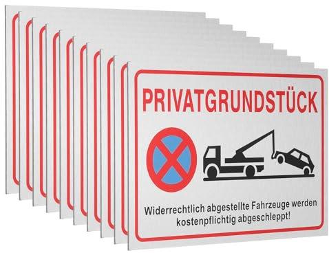 QUARKZMAN 10 Stück Parken Verboten Schild 30 x 20 cm Privatgrundstück Aluminium PVC Verbundplatte Warnschilder Parkende Fahrzeuge Parkplatzschild Hinweisschilder für Privatparkplatz Weiß