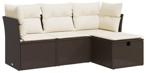 vidaXL 4-TLG. Garten-Sofagarnitur mit Kissen Braun Poly Rattan, Outdoor Sofa Set, Outdoor Sofagarnitur, Garten-Lounge-Set, Garten Sofagarnitur