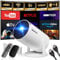 [2025 Model & Built-in Apps] Mini Projector 1080P FHD 4K Support Portable Projector with WiFi and Bluetooth 180° Adjustable Auto Keystone Compatible with TV Stick/Memory Stick/USB/Laptop, White