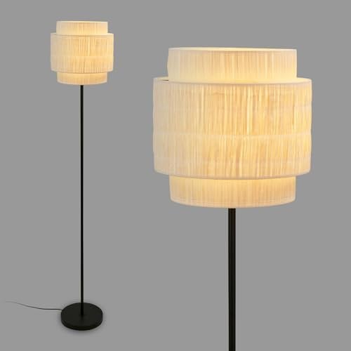 BRILONER - Stehlampe mit Bastschirm, Ein/Aus Fußtaster, E27, max. 10W, Boho, aesthetic, Stehleuchte, Leselampe, Wohnzimmerlampe, Standleuchte, Dekolampe, 30 x 165 cm (DxH), Natur