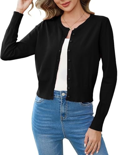 Aottori Cardigan Donna con Bottoni Elegante Coprispalle Manica Lunga Giacca Corta Tinta Unita Casual per Matrimonio Festivo Nero XL