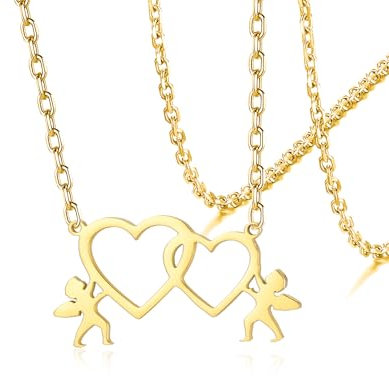VASSAGO Herz-Halskette für Damen, Amor, Liebe, Edelstahl, Doppelherz-Anhänger, trendiger Schmuck, Einheitsgröße, Edelstahl, Kein Edelstein