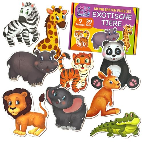 MAGNIKON Puzzles Exotische Tiere Ab 2 3 Jahre - Spielzeug Kinderpuzzle - 9 Mein erstes Puzzle Kinder - 39 Große Teile Geschenk Für Junge Und Mädchen - Spielzeug ab 2 Jahre - Motorikspielzeug
