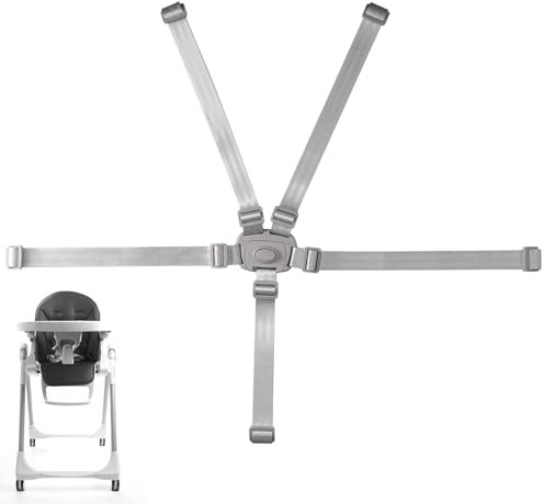 Hochstuhlgurt für Graco, Polyester und Kunststoff Verstellbares Babyhochstuhl-Zubehör 5-Punkt-Gurt Gurtfallen Ersatzgurt (Grau)