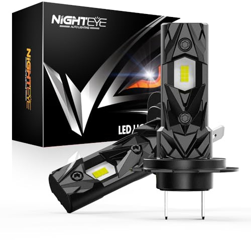 NIGHTEYE Ampoule H7 LED 18000LM, 1:1 Mini Design, Ampoule LED H7 Blanc Froid 6500K, Plug and Play,Feux de Croisement et de Route Automatiques, Étanchéité IP68, Pack de 2