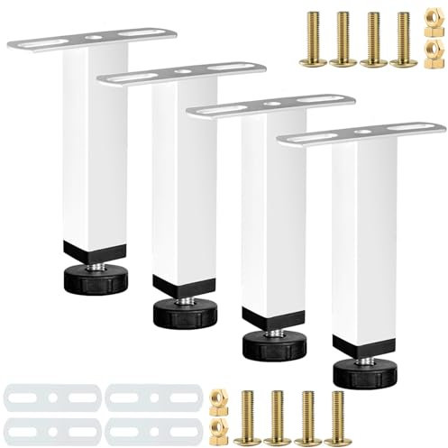 DJCYGG 4 Pcs Pieds pour Sommier à Lattes,Pieds de Lit Ajustables,Pattes de Meuble T-Forme en Métal,pour Cadre de lit,Lattes centrales,avec Vis et languettes de Liaison (35cm,Blanc)