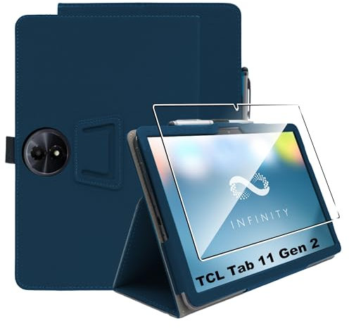zZjoOoj Funda para TCL Tab 11 Gen 2/ Tab 11 FE 11 Pulgadas,Azul Oscuro PU Cuero Flip Protectora Carcasa con 1 Piezas Cristal Templado Protector de Pantalla,Antiarañazos,Sin Burbujas,HD