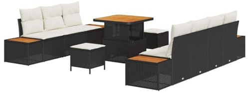 vidaXL 10-teiliges Garten-Sofa-Set in Schwarz und Creme mit Kissen – wetterfestes, modulares Design für die Terrasse. Perfekt für Lounge und Essbereich im Freien.