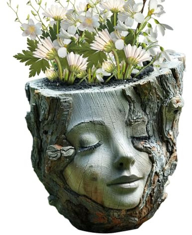 Pots de fleurs en forme de tête de visage, pots de fleurs mignons en résine, pots de fleurs, statues de jardin pour intérieur, extérieur, balcon, terrasse et pelouse, 13 x 14 x 13 cm