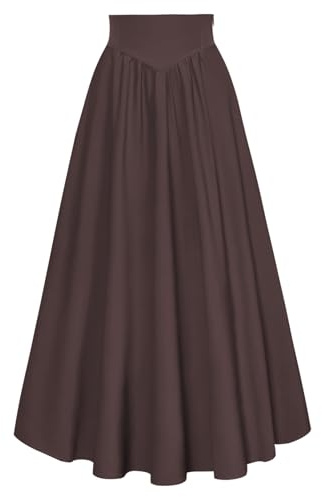 Scarlet Darkness Jupe longue trapèze de style Renaissance pour femme - Taille haute élastique - Jupe longue A-line vintage à volants, café, XL