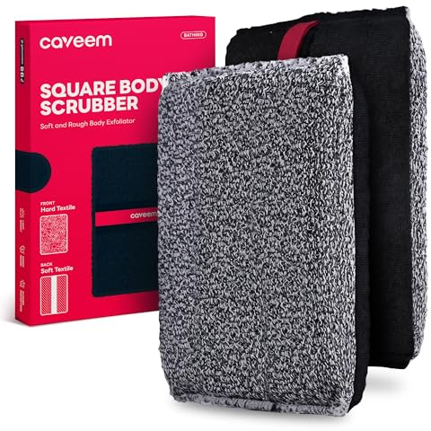 CAVEEM Spugna Esfoliante Corpo, Scrubber Doccia Corpo, 2 Pezzi, Grigio | Esfoliazione a Doppia Texture, Esfoliante Corpo, Scrub Corpo e Bagno per Pelle Morta, Scrubber Corpo Uomo e Donna